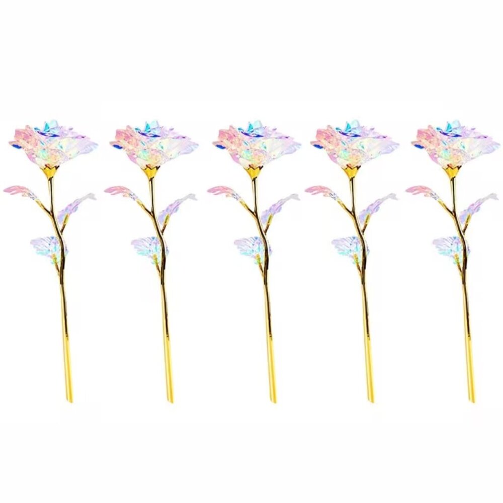 5 New Artificial Crystal Flowers, Glowing Roses - NEW - 9.84 in L x 3.15 in W